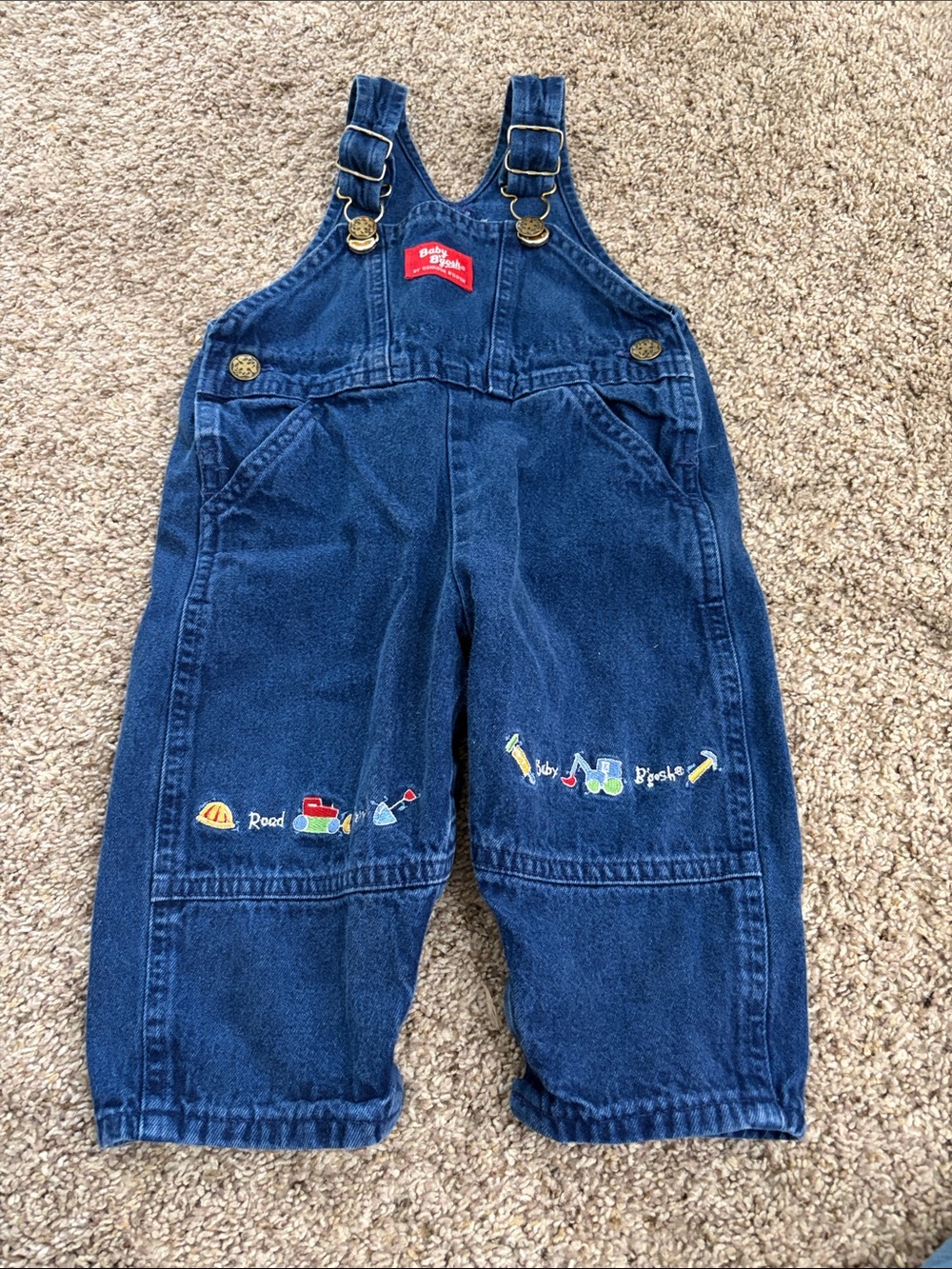 Vintage oshkosh B’gosh Denim Overalls with Construction Embroidery 18 months